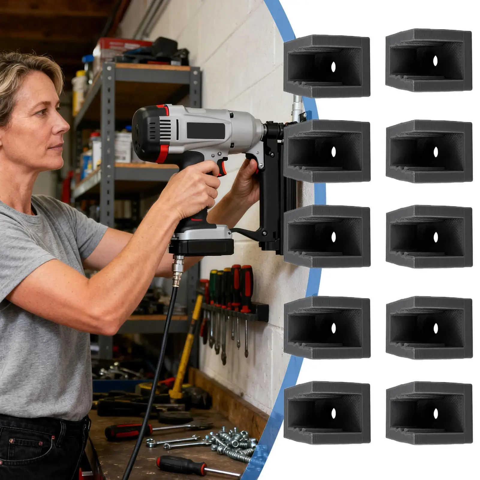 رف أدوات الهواء 10 قطعة حامل تخزين أدوات الهواء الموفر للمساحة لورشة المرآب وإصلاح السيارات ومنطقة صيانة غسيل السيارات #2