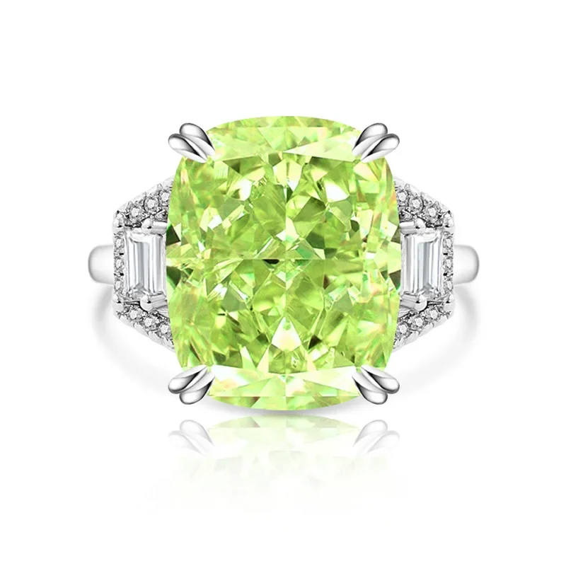 

925 Sterling Silver Luxury Fashion Ice Flower Cut Large Square Crystal Zircon Ring Birthday Anniversary Wedding Party Gift