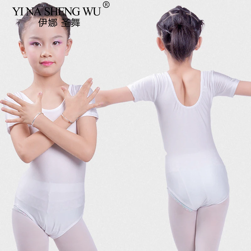 Dziewczęce body baletowe dziecięce niebiesko-białe trykoty taneczne z krótkim rękawem strój gimnastyczny spandex odzież do tańca latynoamerykańskiego dla dzieci
