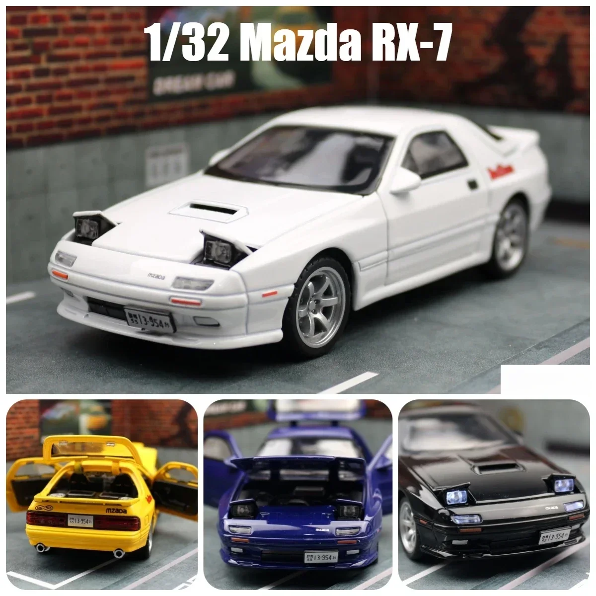 

1:32 Mazda RX7 RX-7 Initial D Miniature Diecast Toy Car Model Sound & Light Doors Openable Collection Gift for Children Boy Kid