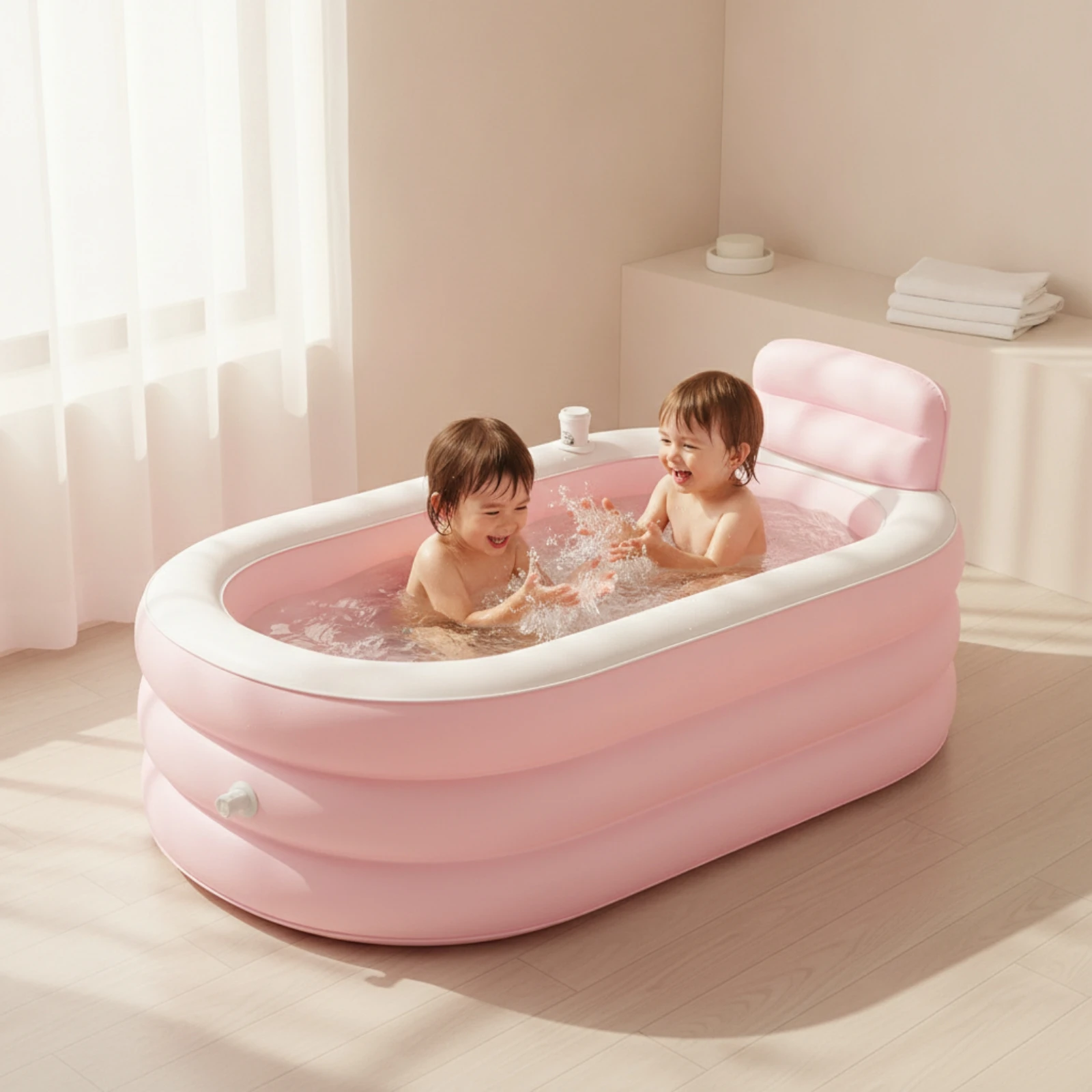 Inflatable Bathtub with Backrest Cushioned Inflatable Bathtub with Cup Holder Inflatable Bath Tub Padded for Adults