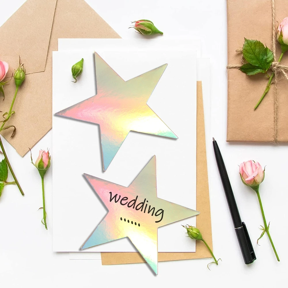 10Pcs Iridescent Stars Cutouts Double Printed Star Paper Star Confetti Cutouts Glitter Stars Decoration for Party Supplies