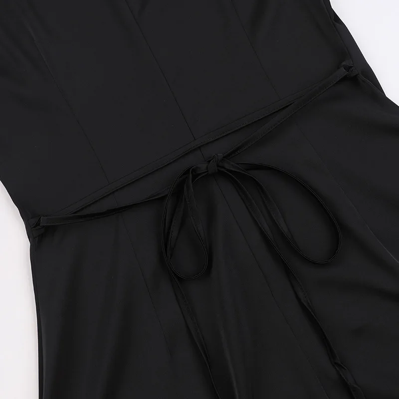 Satijnen jurk voor dames Mode Vintage streetwear jurken Effen slanke lange mouwen Lace Up Mini herfst winterjurken