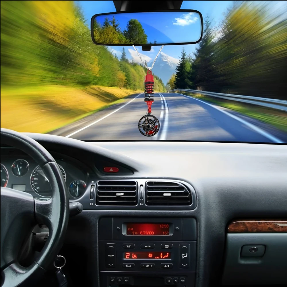عجلة سيارة معدنية ممتص الصدمات قلادة عجلة السيارة زخرفة معلقة مرآة الرؤية الخلفية حقيبة الديكور الداخلي للسيارات حلية معلقة