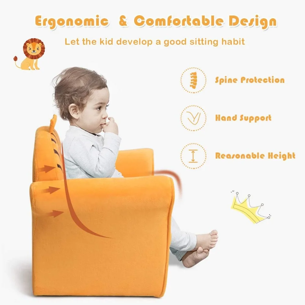 肘掛け付き子供用ソファ、模様入り幼児用椅子、丈夫な木製フレーム、未就学児に適しています、軽量家具