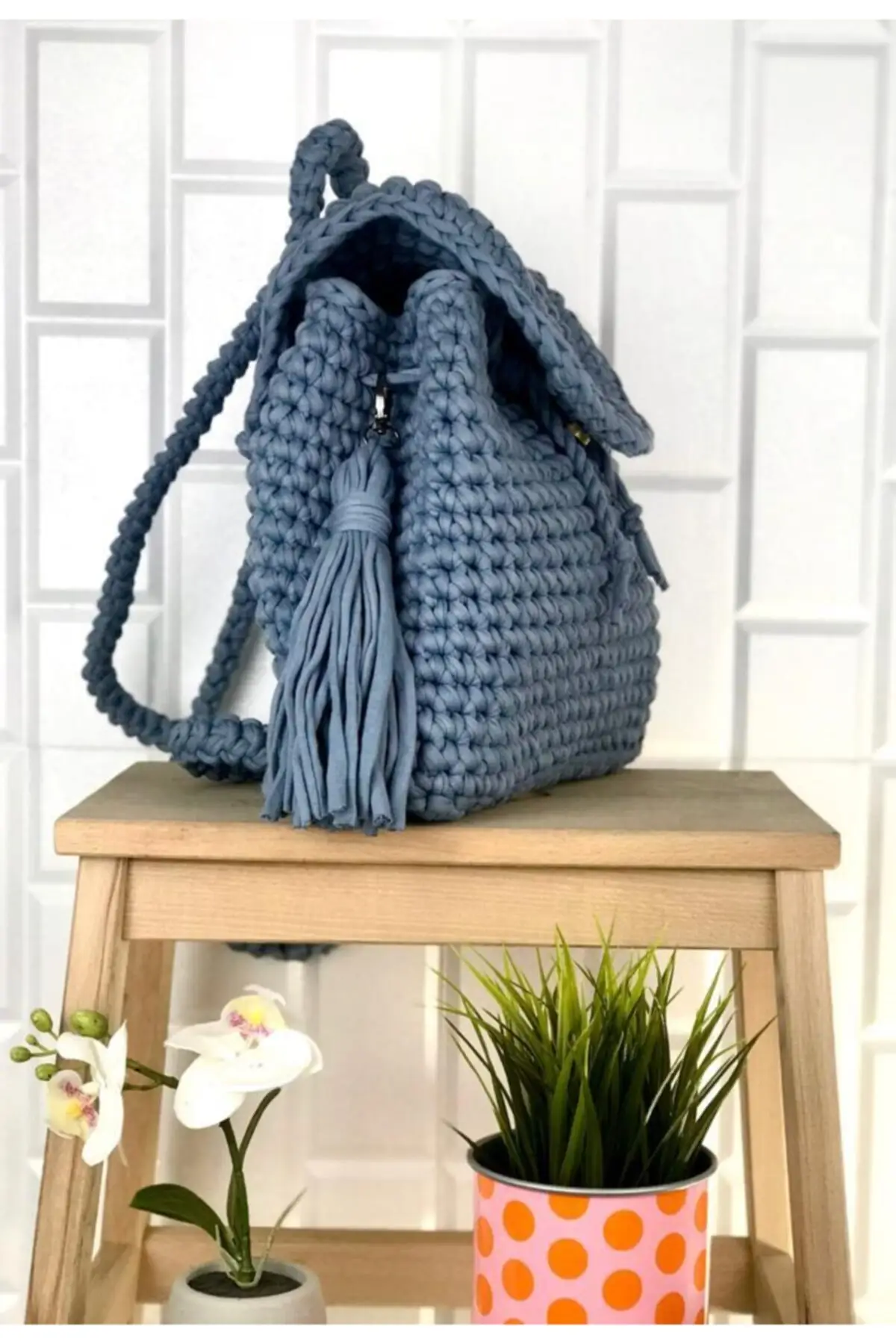 

Uras Women Blue Hand Made Weave Backpack Women Bag Shoulder bag Handmade