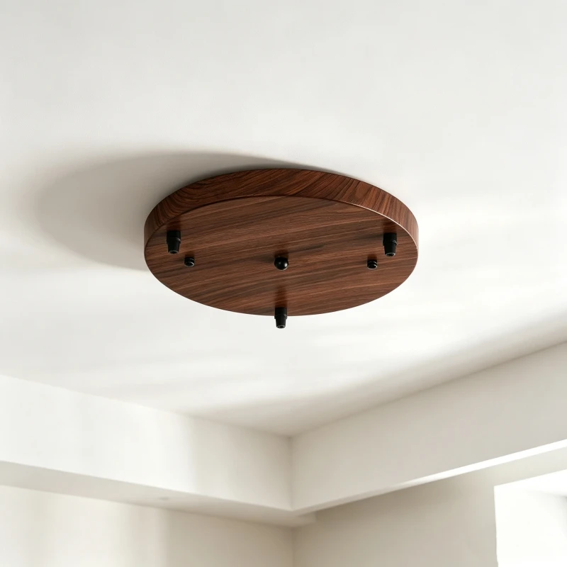 Wood Grain Iron Ceiling Canopy, Multi-hole Lamp Base Plate, Round & Rectangular Ceiling Mount Plate for Pendant Light, 20cm-30cm