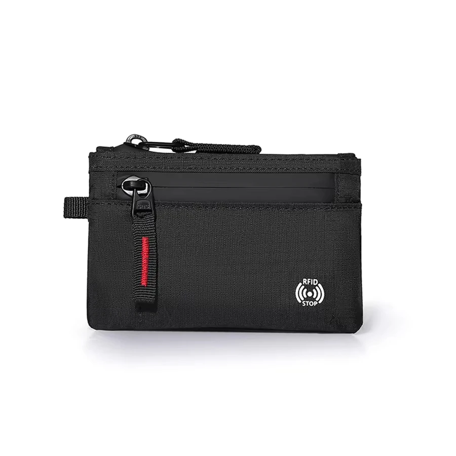Slim Anti-Theft Luxury RFID Credit Card Holder with Carabiner for Men Nylon Coin Purse and Key Card Case