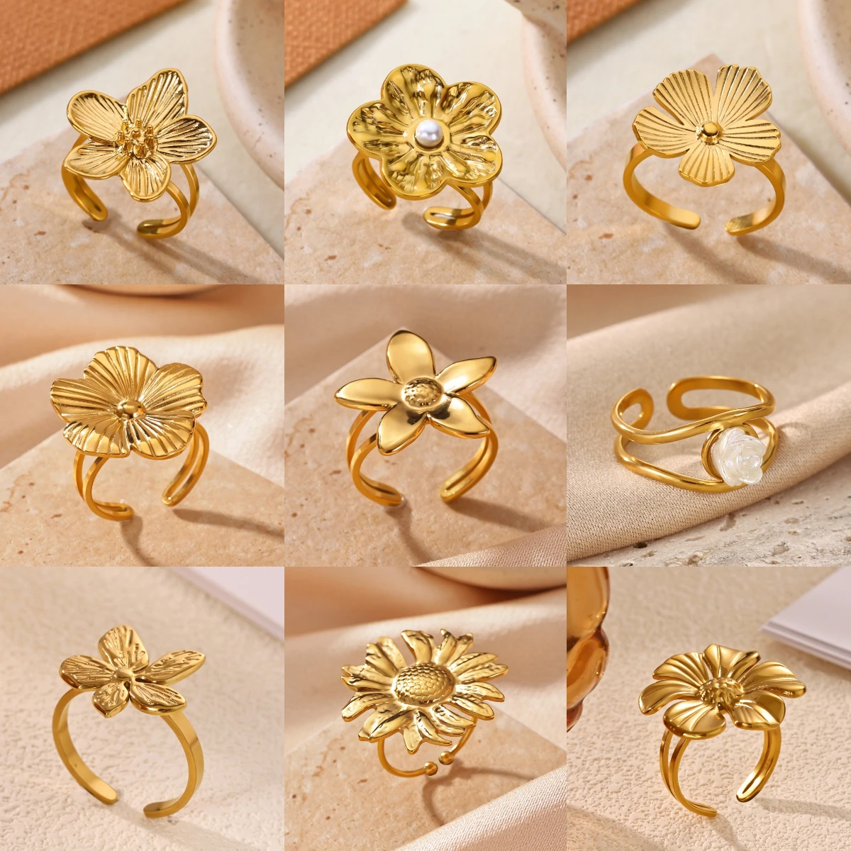 Women'S Fashion Rings Gold - Vintage Stainless Steel Flower Open Ring