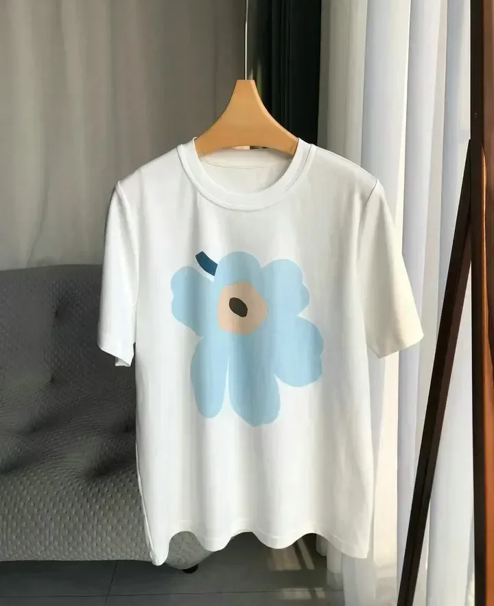 2024 Summer Women Cotton T Shirts A Flower Printed T-Shirt Men Graphic Clothes High Quality Fashion Girls Clothing Casual Tops