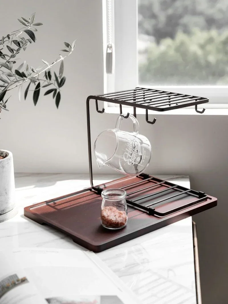 

Creative cup holder Household drain solid wood tray rack Glass cup upside down rack Coffee cup mug storage rack