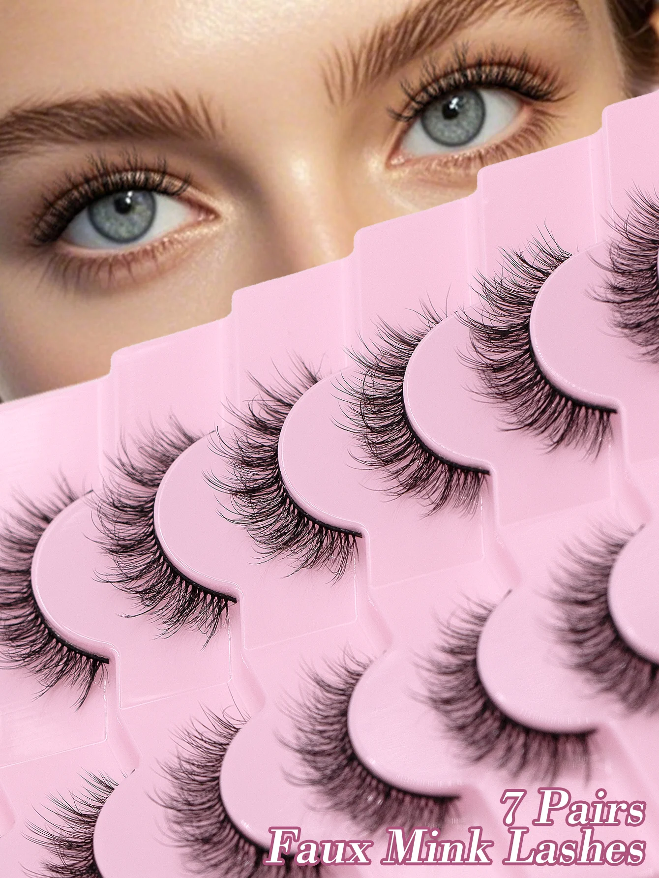 FindLove 7 paires de cils 3D croisés Faux cils de vison vaporeux moelleux faux cils faits à la main 5-15mm cils d'aspect doux et naturel