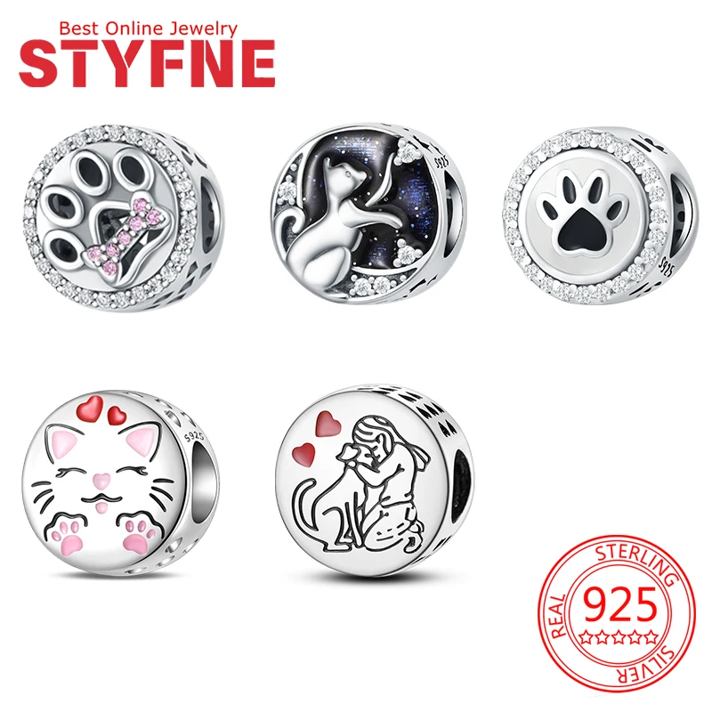 

charms 925 Originales Cat Dog Paw Prints Beads Fit Bracelet Necklace Accessories Bead Jewelry Making Fine Jewelry Gift