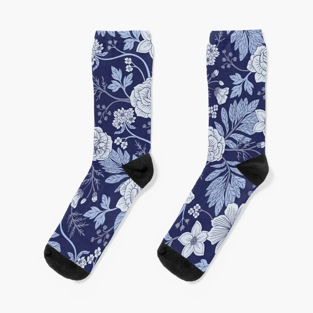 

Blue and White Floral Socks essential Heating sock Men's Socks Women's