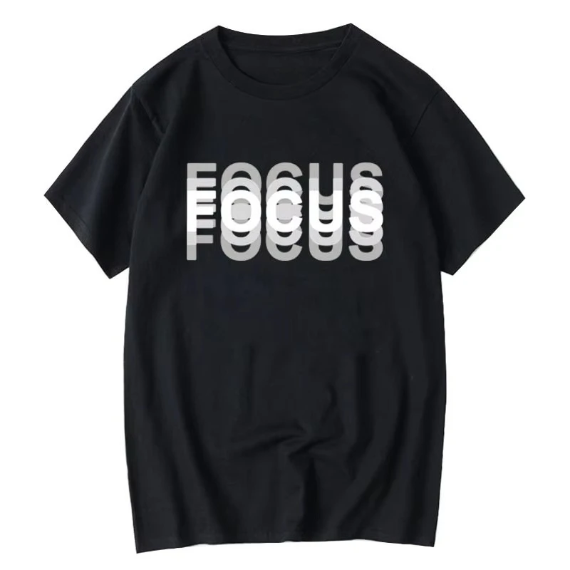 Summer Men's Cotton Blend High Quality Casual Sports Loose Oversized Funny Focus Print Round Neck Short Sleeved T-shirt Tops