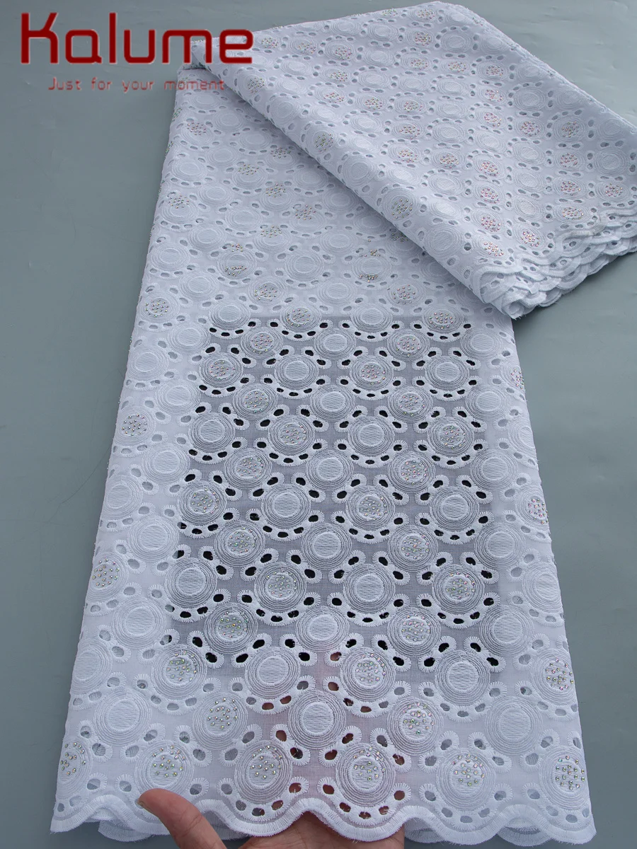 

Kalume 2026 Luxury Swiss Voile Lace Fabrics Embroidery African Lace Fabric Cotton Fabric Stones for Nigeran Party Dress F4430