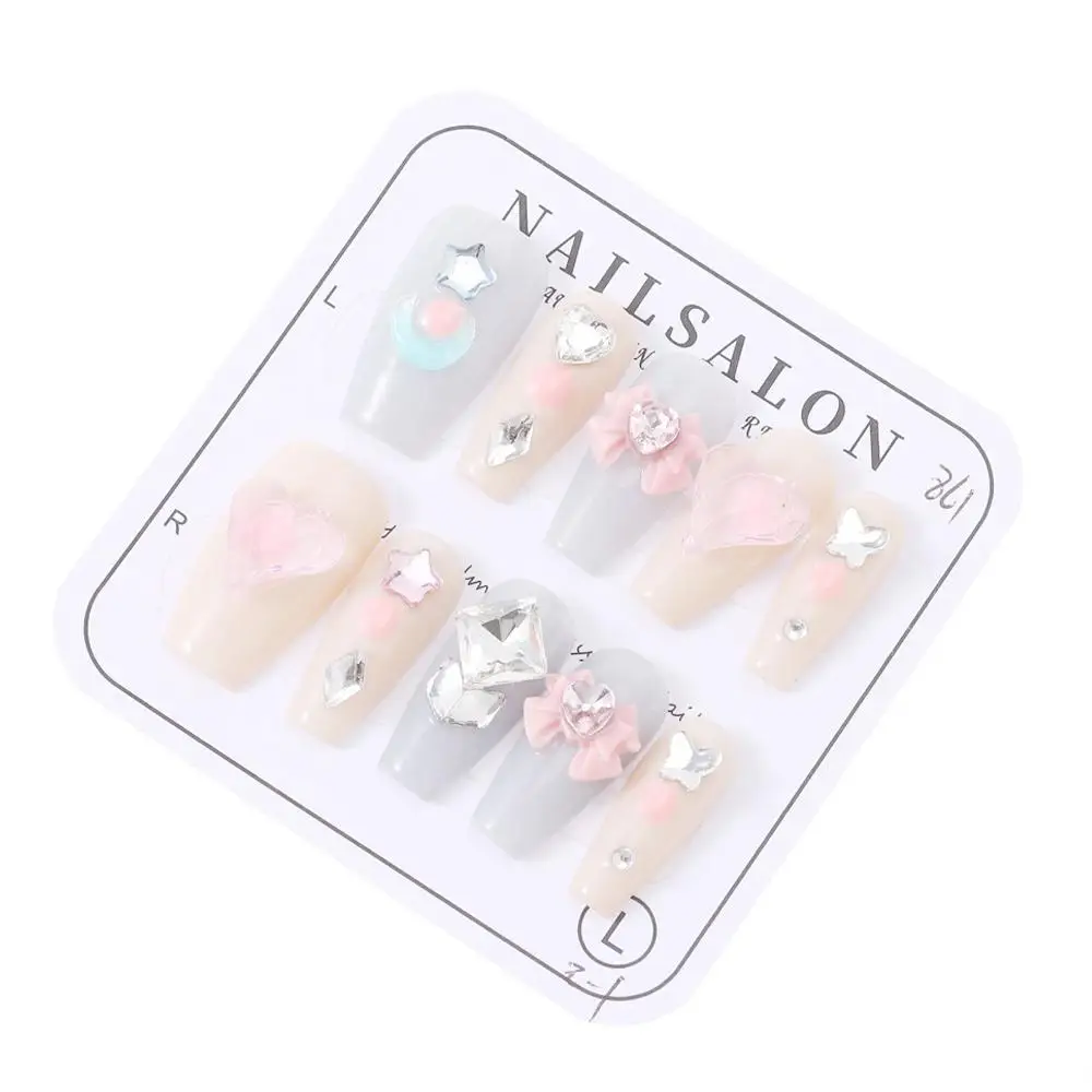 10 pçs xs s m l amor mocha unhas artesanais capa completa com strass sonho doces unhas falsas com caixa de ferramentas imprensa em unhas