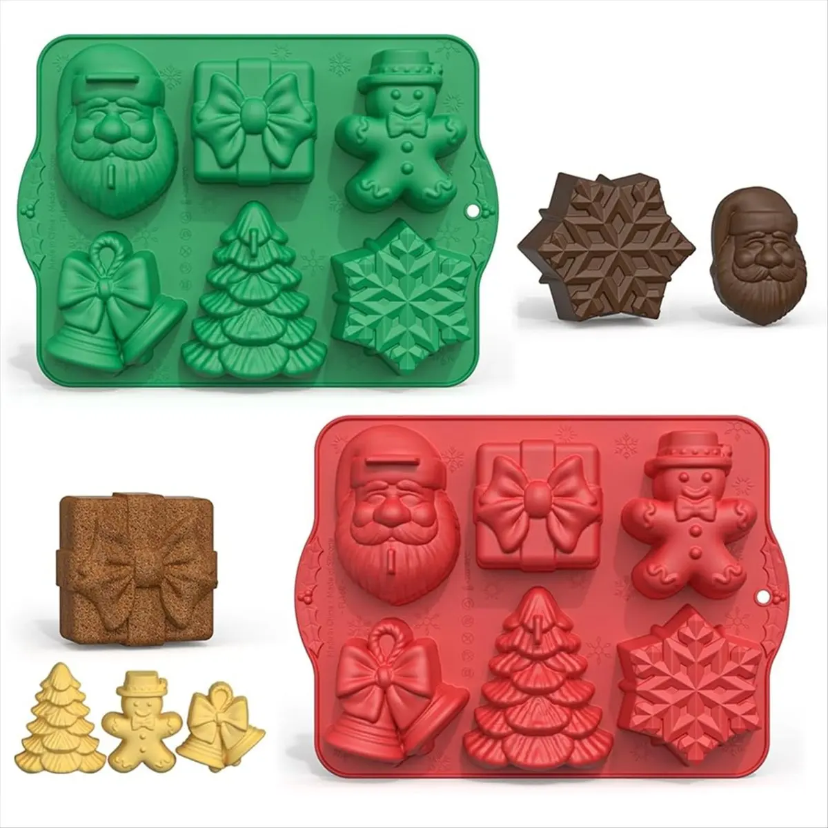 2026 Trend 2PCS Large Christmas Silicone Molds Handmade Soap Chocolate Jelly Candy Candles Food Grade Tray 6 Holiday Shape Molds