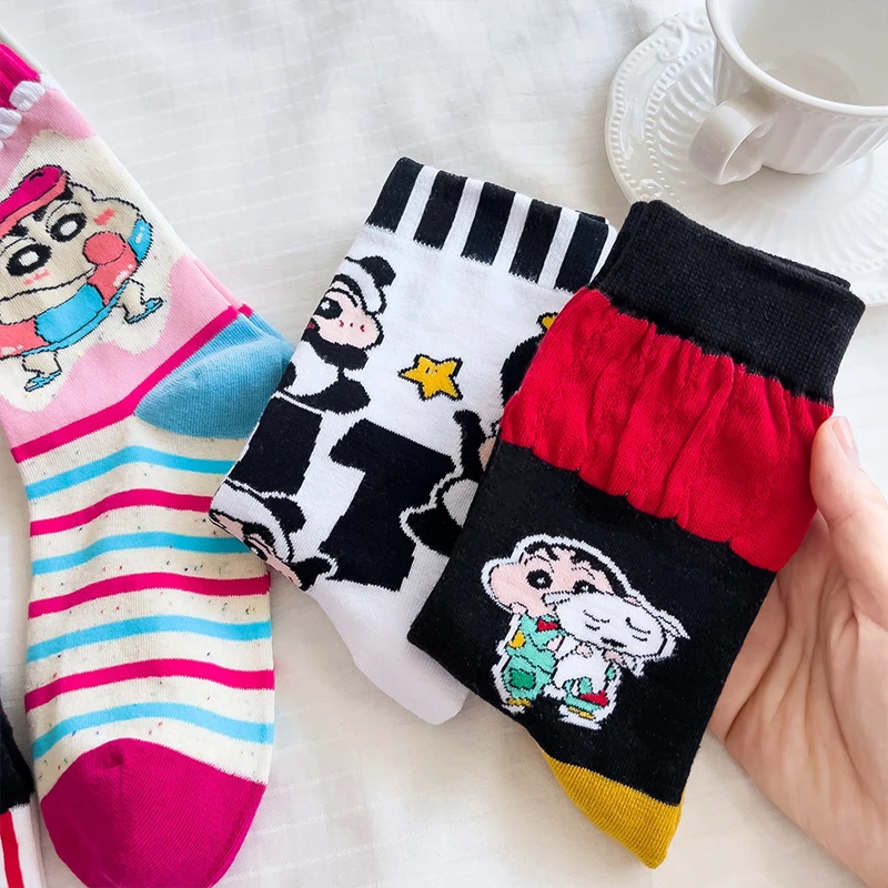 Kawaii Crayon Shin Chan Socks Cartoon Cute Student Anime Comfortable Keep Warm Protecting Feet Cotton Material Toys Girls