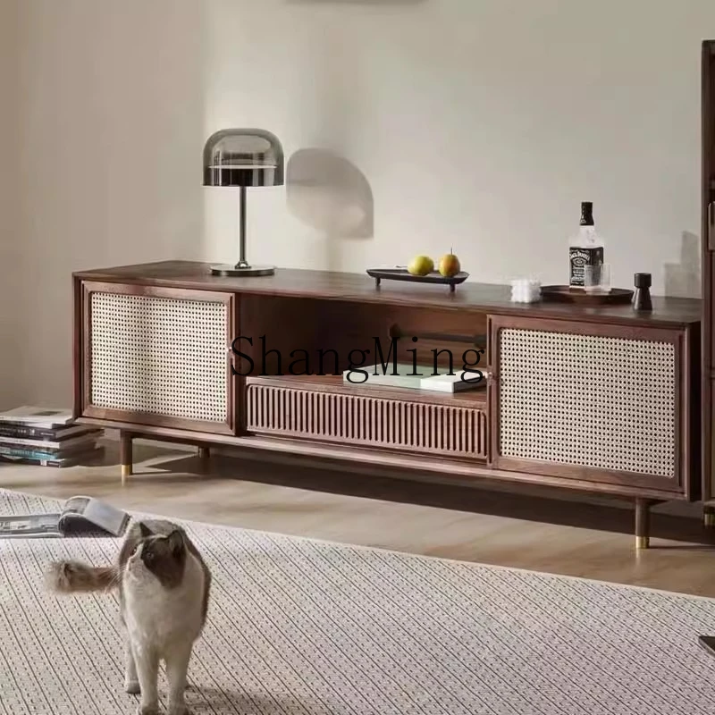 SM household new Chinese rattan TV cabinet Zen ancient style living room solid wood furniture