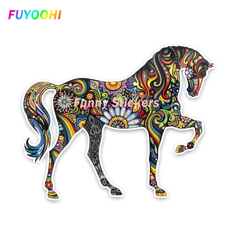 FUYOOHI Fashion Stickers Mysterious Colored Flowers Cartoon Horse Colored Make Your Car Stand Out with Creative Car Sticker