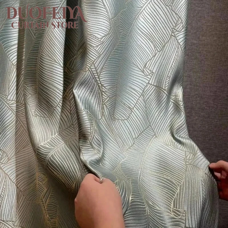 

Modern Fashion Simple Luxury Curtains for Living Room Thick Blackout Bedroom Elegant Leaf Jacquard Custom Window Decoration