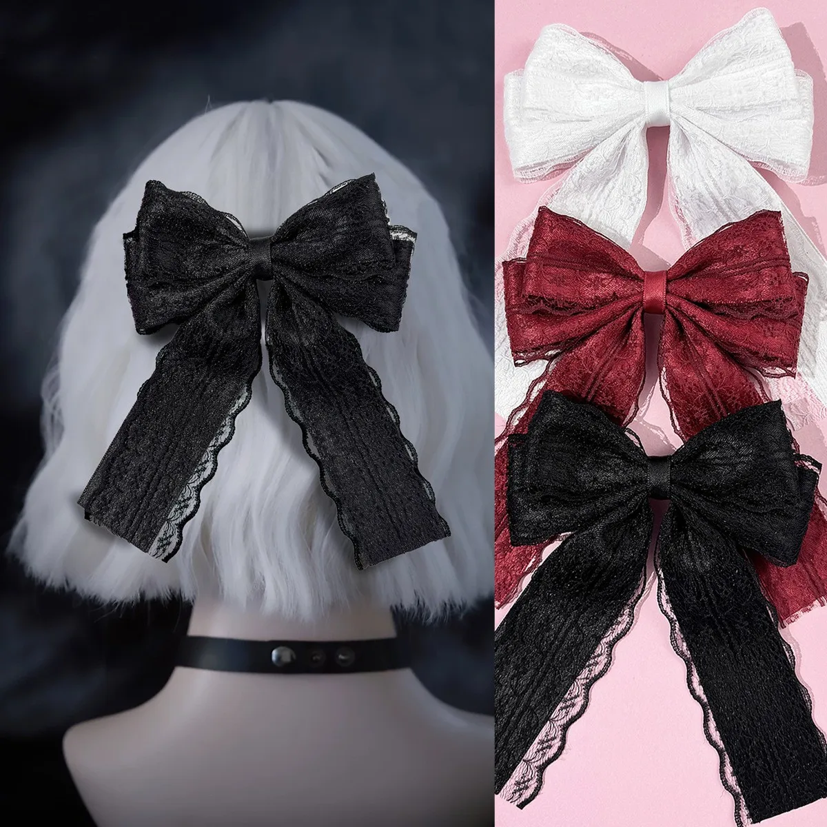 Elegante Spitzen-Haarspangen mit Doppelschicht-Schleife für Damen und Mädchen, Hochzeits-Accessoires, Haarklammern, Kopfschmuck, Ornamente