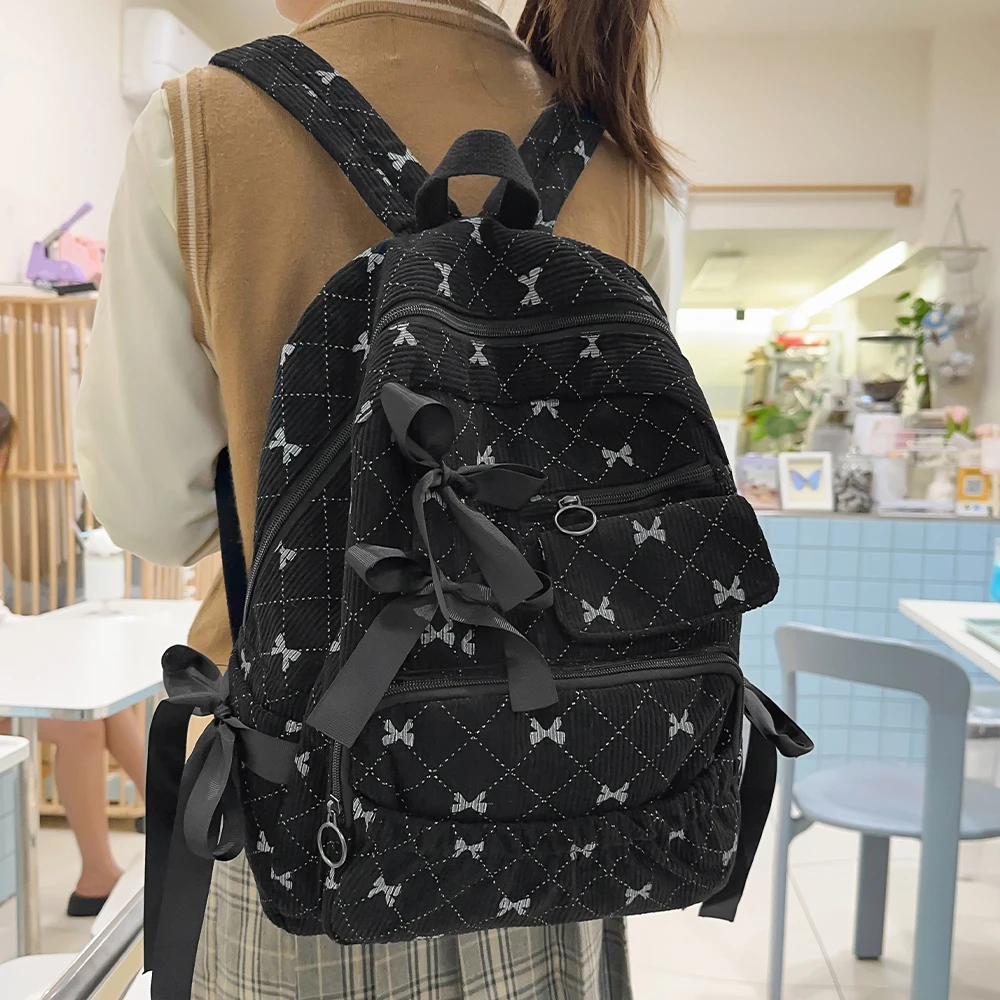 Korean College Style Backpack with Large Capacity for Daily Tutoring In Autumn and Winter Fashionable Design Bow Tie Backpack