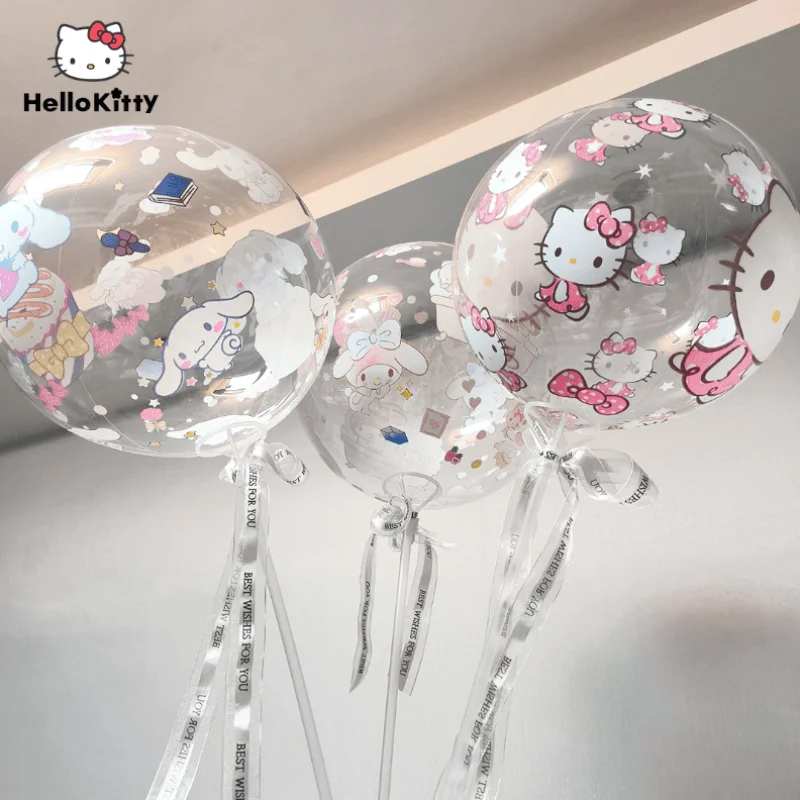 15pcs/set Hello Kitty Sanrio Kawaii Printed Transparent Balloon Birthday Party Wedding Furniture Decoration Children's Gifts Toy