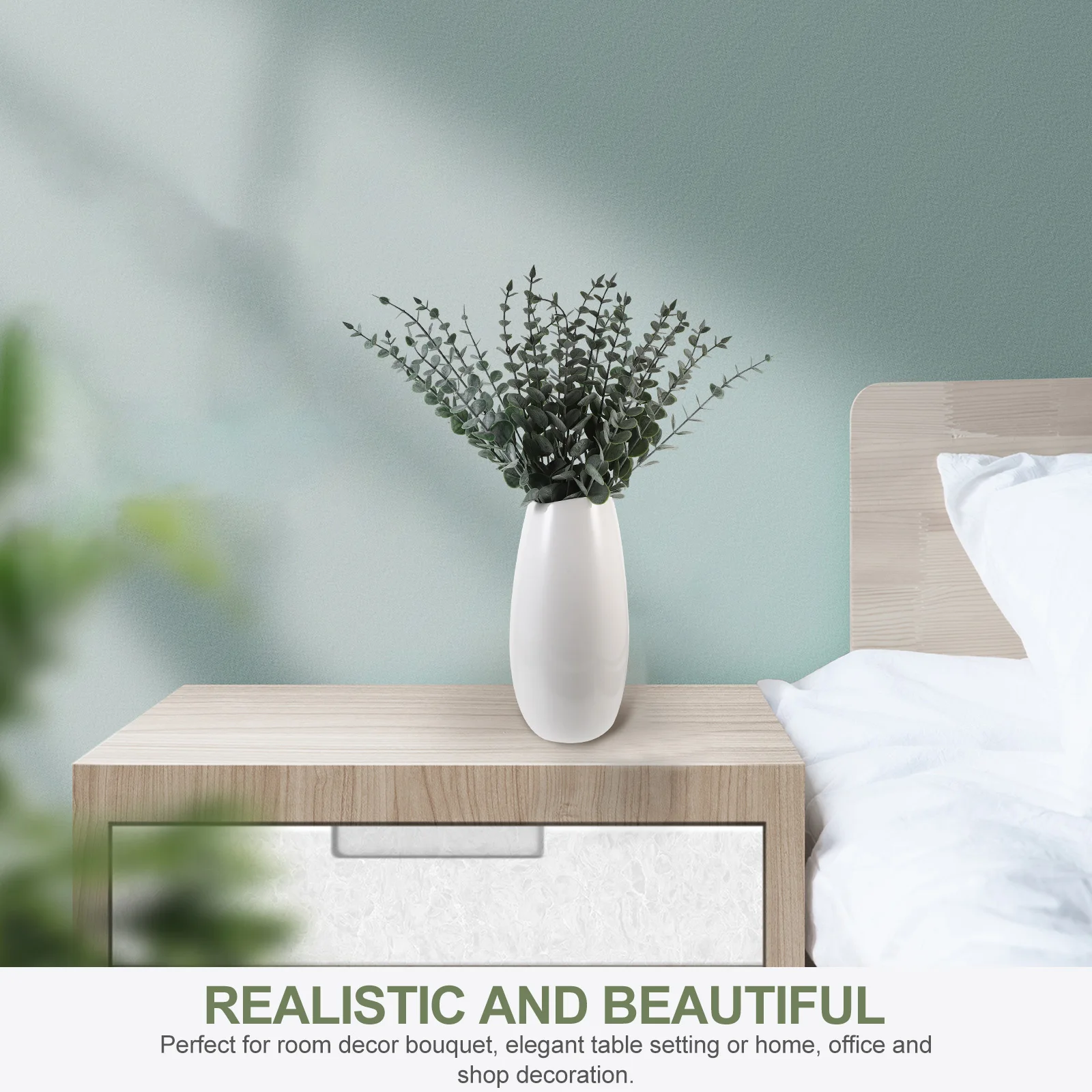 

1Set Artificial Eucalyptus Leaves Faux Green Stem Realistic Simulation Plant Decor for Home Office Vase Display