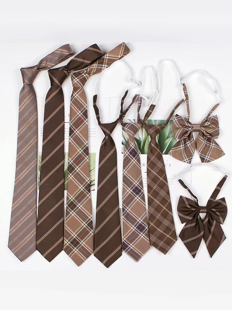 Corbata de Estilo Universitario para Hombre y Mujer, Color Café Vintage, Sin Lazos, con Rayas, Estilo Dormitorio JK, Accesori...