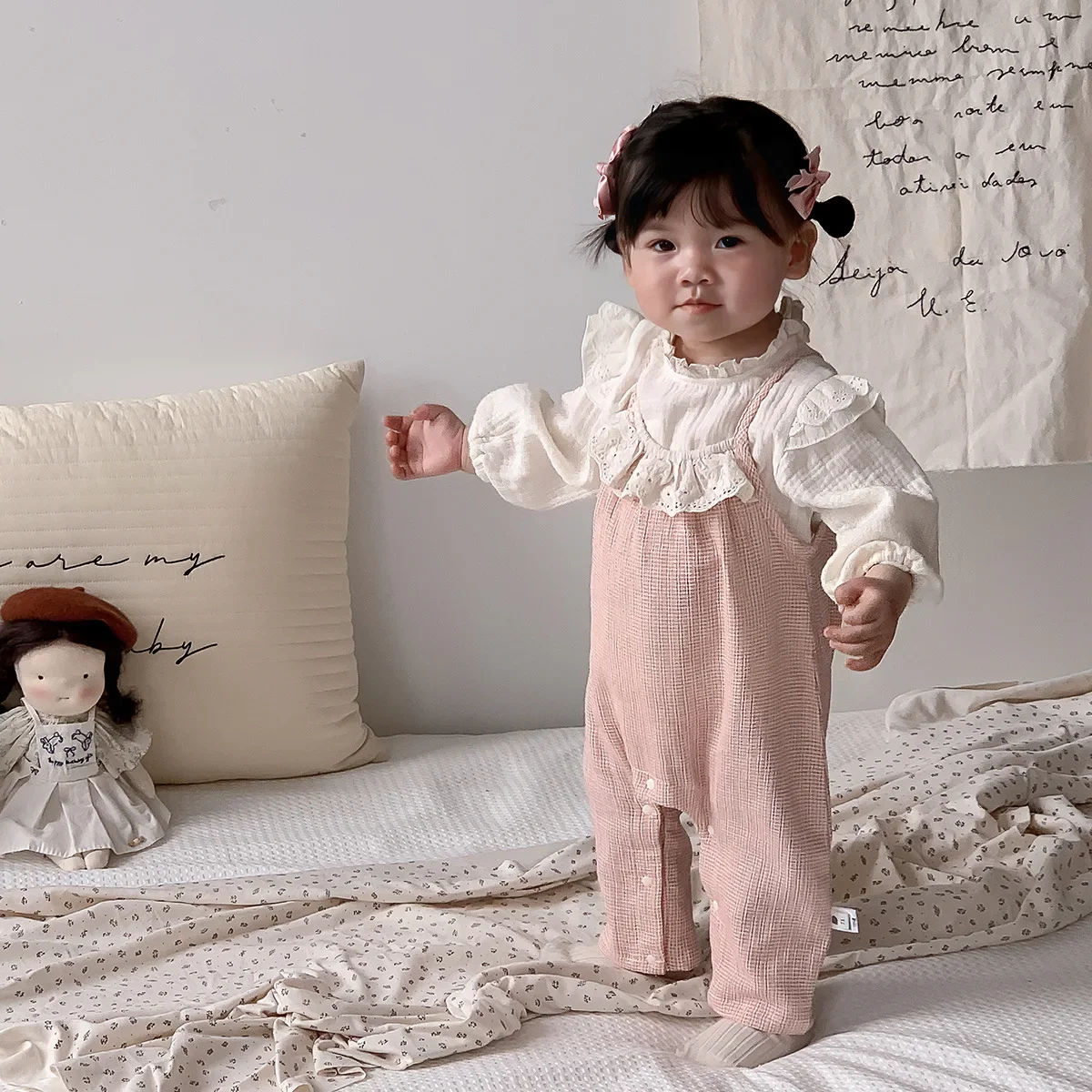 

Baby Clothes Girl Autumn Sweet Princess Onesie 2024 Korean Style Outfit Cute Fashionable Simple Casual Girls Two-piece Set