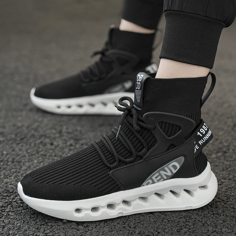 Trendy Men High Top Sock Shoes Breathable Mesh Thick Sole Trend Man Sneakers Fashion Youth Casual Running Sports Shoes for Men view 3