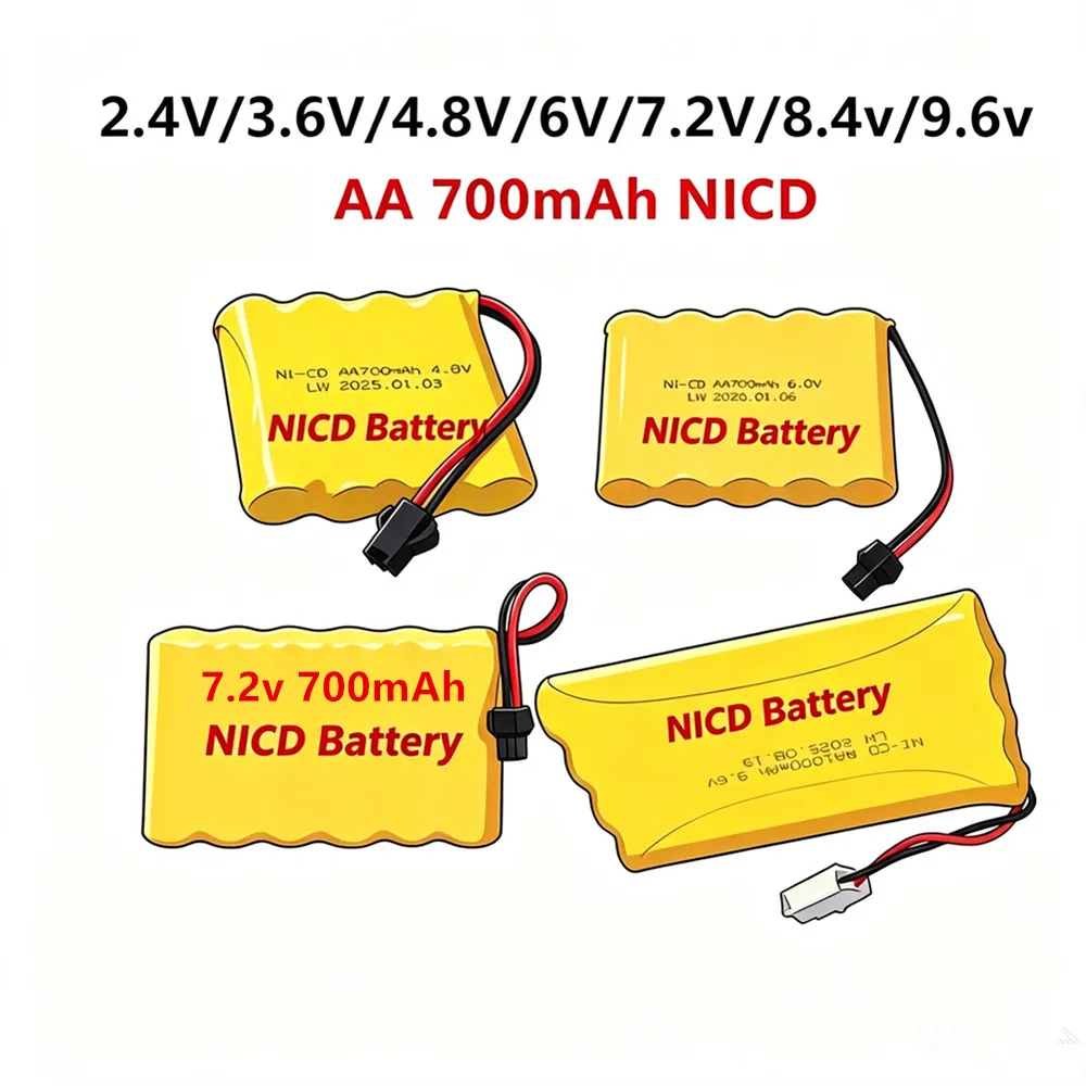 700mah NiCD AA Rechargeable Battery Pack 2.4V/3.6V/4.8V/6V/7.2V/8.4V/9.6V/12V 700 mAh For RC Toys Parts