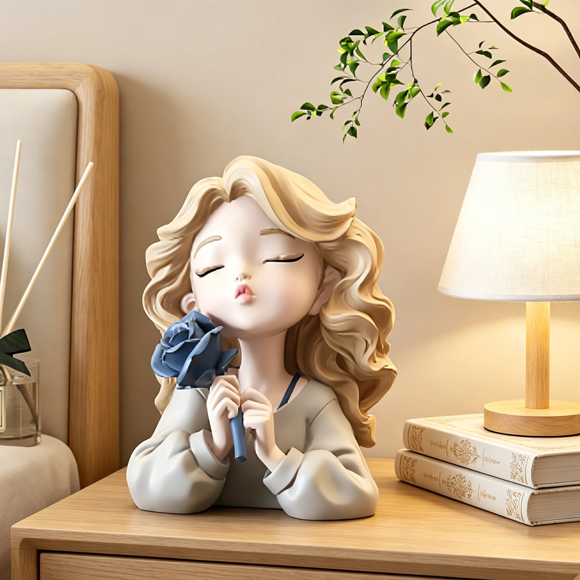 Cute girl with rose resin display decoration gifts for birthday and mother's day gifts table decorations