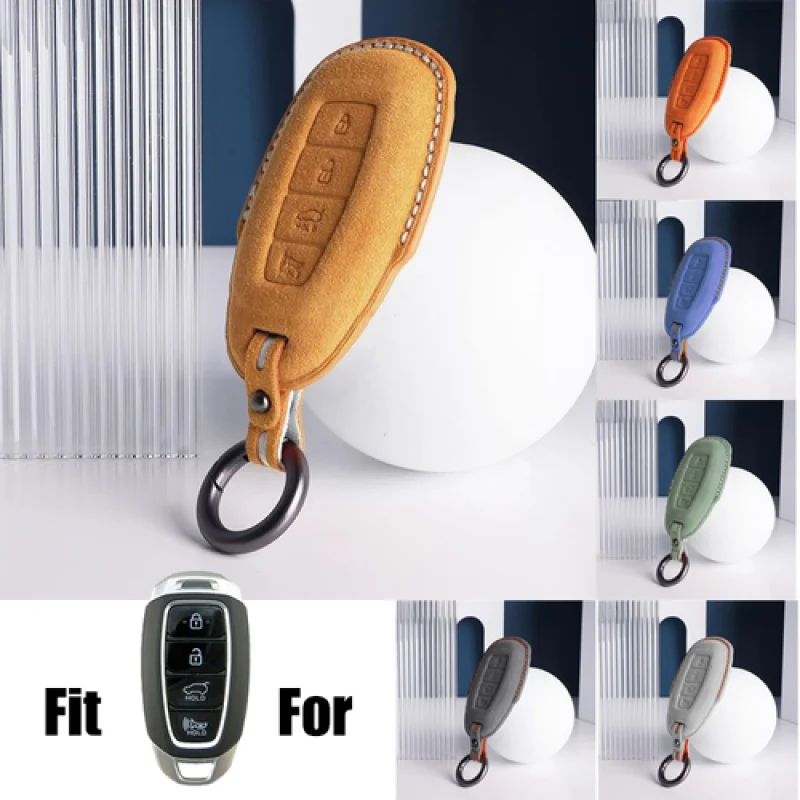 

A+ Suede Leather Car Key Fob Case Cover For Hyundai Santa Fe Kona Palisade Accent