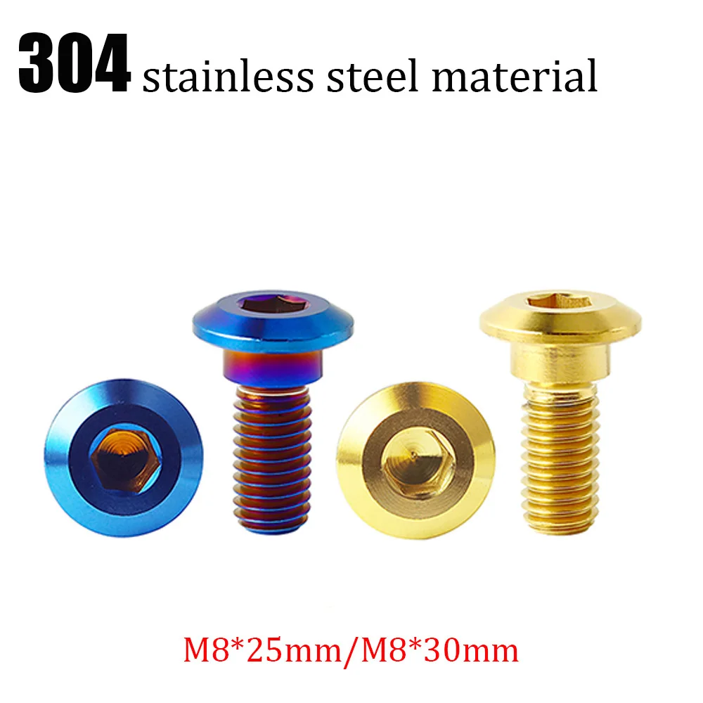 M8*25mm/M8*30mm Motorcycle Brake Disk Fixing Bolts 304 Stainless Steel Golden Blued Brake Silver Disc Mount Screws