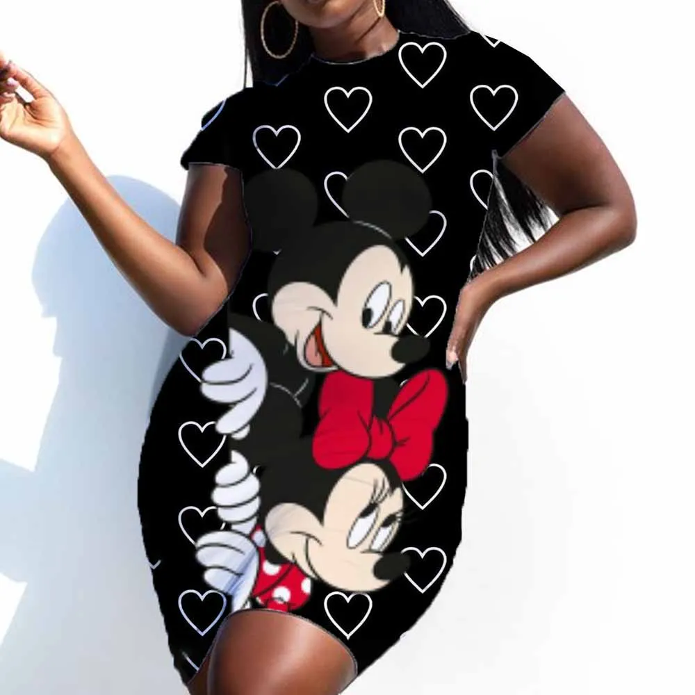 Letnia damska Disney myszka Minnie torba obcisła sukienka Mini 2024 Sundress Sexy Bodycon duża sukienka z krótkim rękawem klubowa 5xL