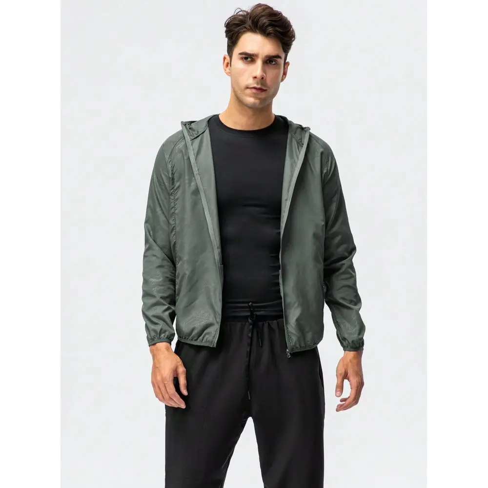 Mens Lightweight Hooded MultiPocket Jacket, Outdoor Sports Style, Summer Beach Fishing Running Cycling Casual Sportswear