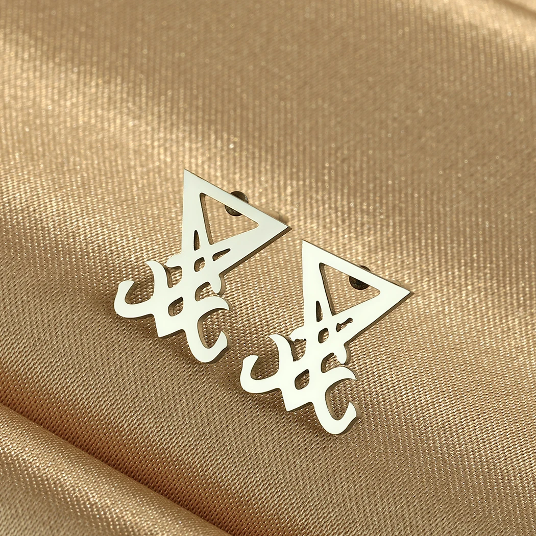 CHENGXUN Satanic Cross Punk Earrings for Women Stainless Steel Stud Earrings Occult Left Path Luciferian Goth Sigil Luciferian