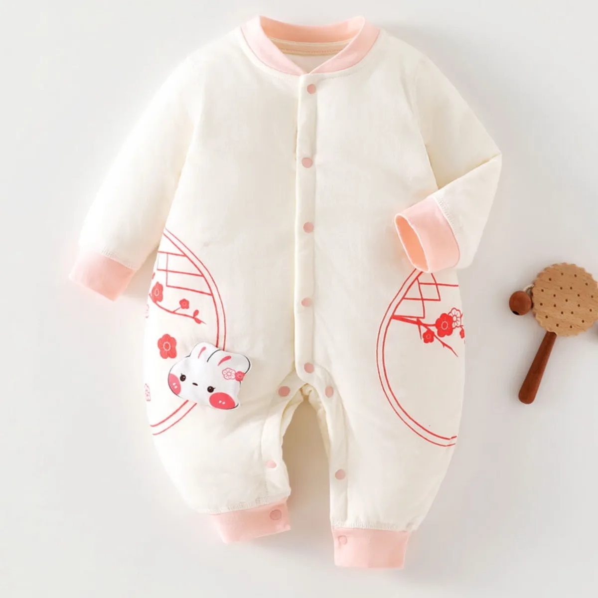 Newborn Baby Romper with Quilted Layer Soft Cotton Inner & Outer Cozy Long Sleeve Unisex Onesie for Infant Autumn Winter 0-18M