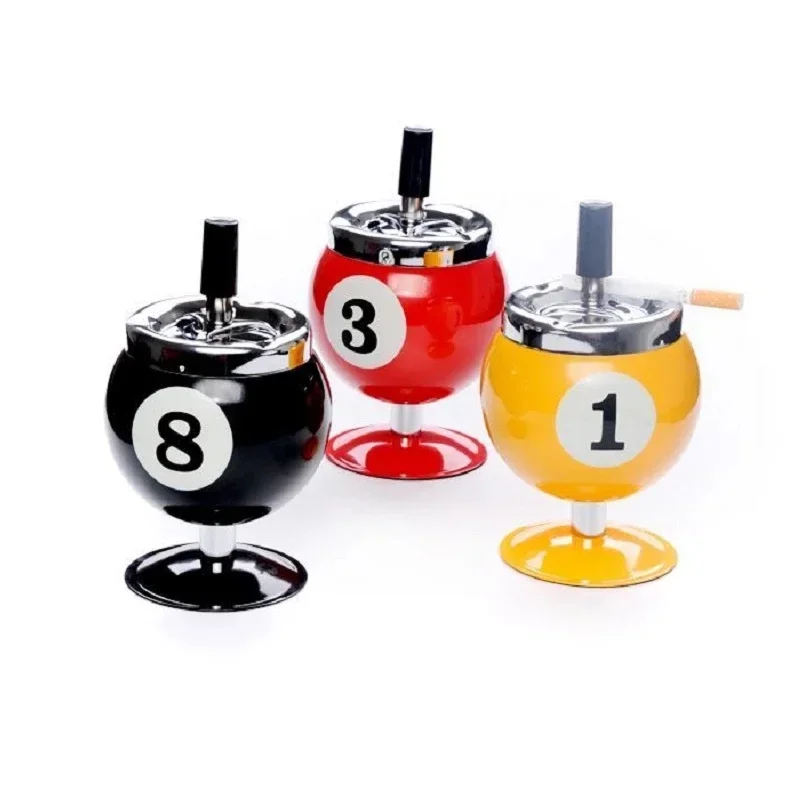 

Ash Case Large Windproof Heat Resistant Three Bayonets with Lid Fashion Pool Billiard Ball Design Ashtray Ornament for Bar