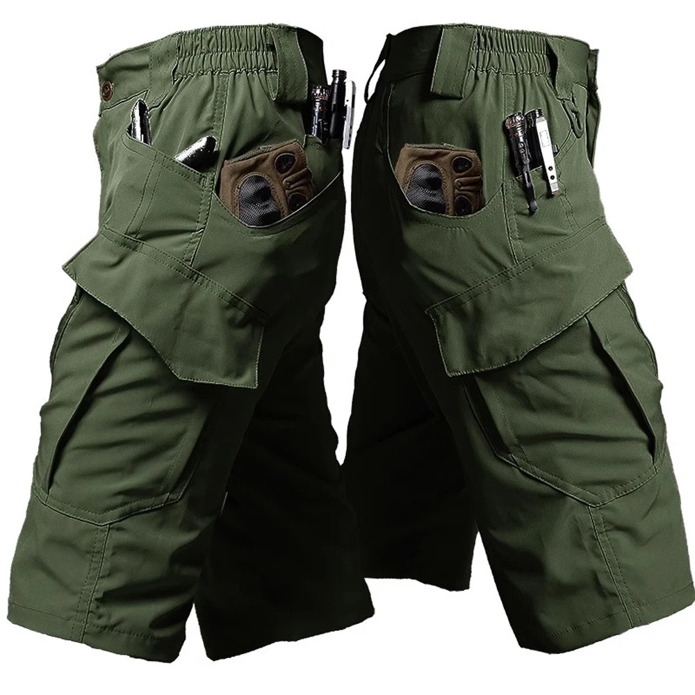 Elastic Quick-dry Cargo Shorts Men Summer Tactical Shorts Waterproof  Multi-Pocket Bermudas Workwear Outdoor Ultra Light