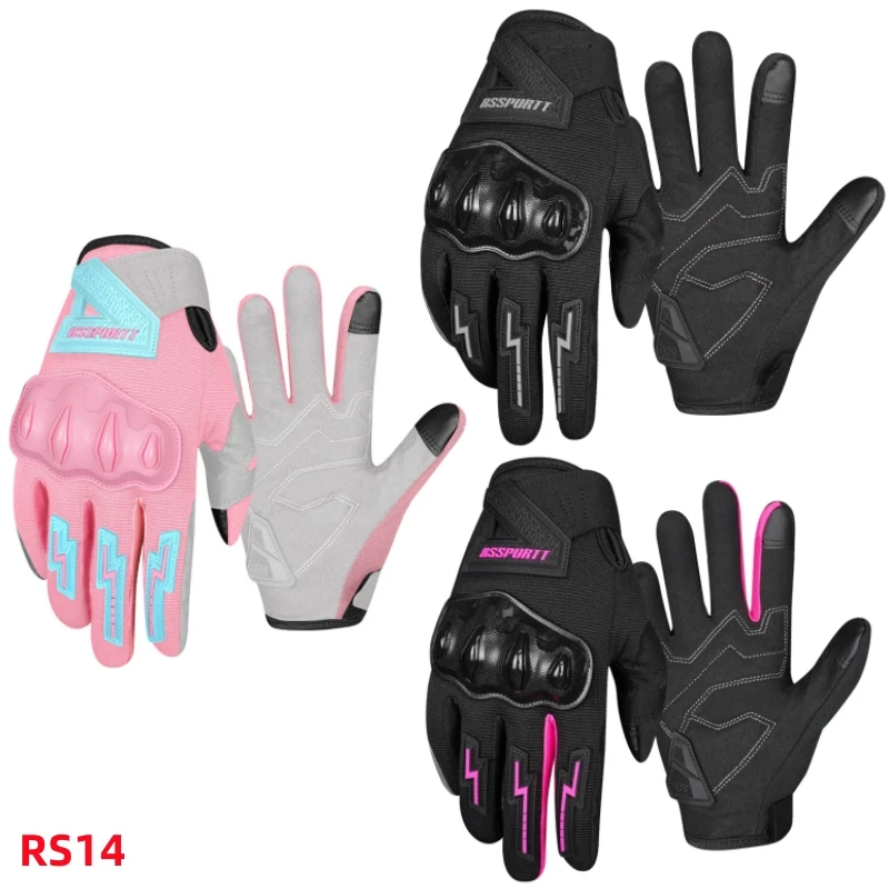 

RS Girls Riding Gloves Black Pink Full Finger Touch Screen Breathable And Wear-Resistant Motorcycle Gloves S-L