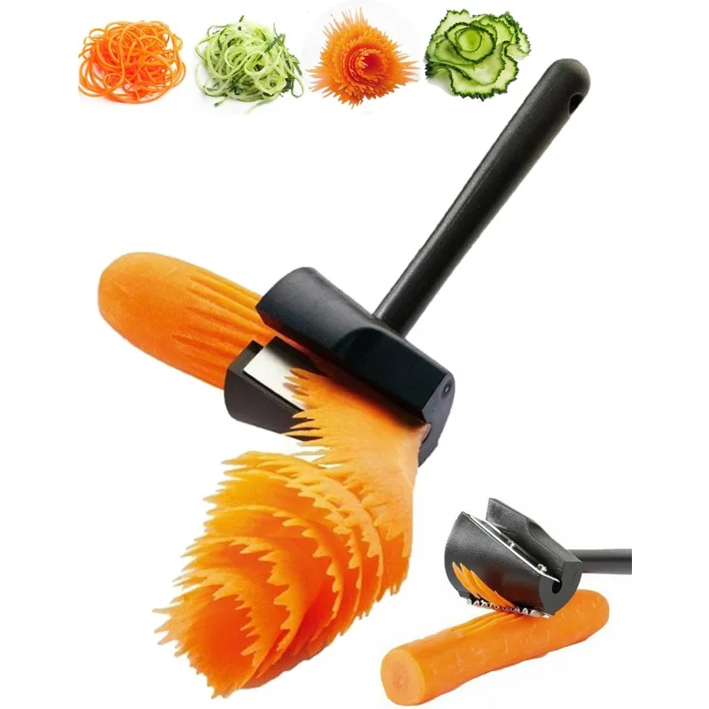 Carrot Curler and Peeler, Black Carrot Spiral Shred Slicer Root Vegetables Fruits Slicer Sharpener Garnishing Tool stainless