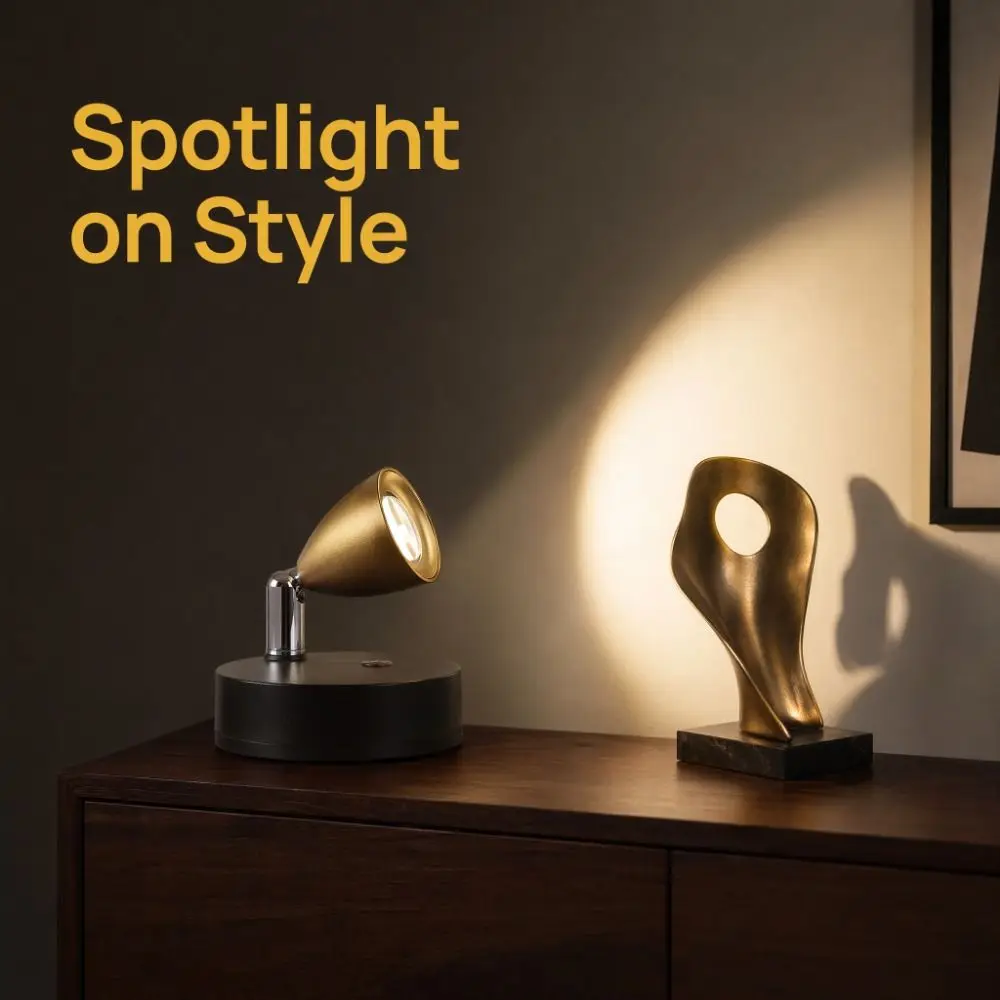 Magnetic Suction Magnetic LED Spotlight Dimmable Rotatable Head Wireless Night Light with Remote Control Battery Operated