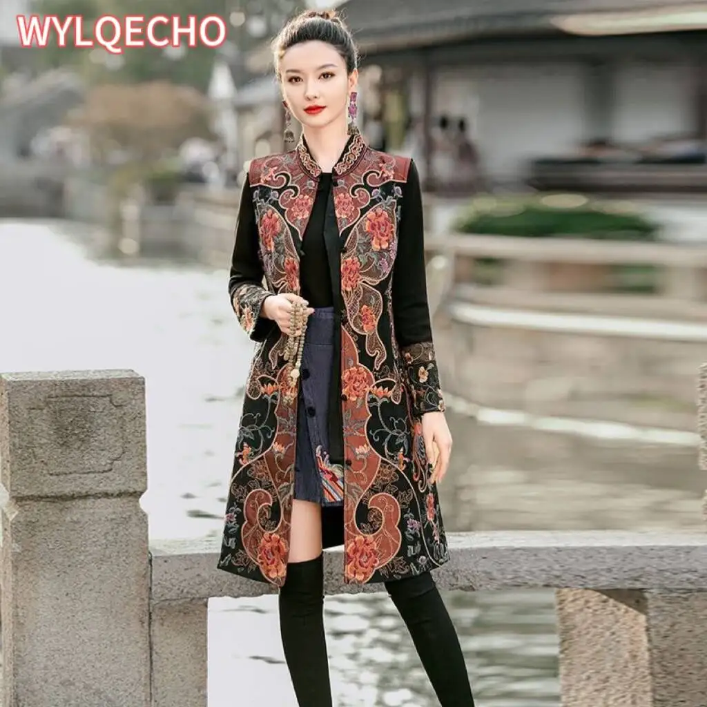 

2024 national flower embroidery stand collar vest vintage sleeveless jacket oriental women's elegant vest tang suit waistcoat