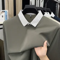 2025 nueva camisa Polo falsa de dos piezas para hombre, camiseta informal de moda con cuello de manga larga, Top versátil