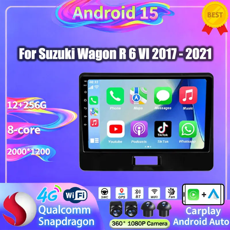 Android 15 For Suzuki Wagon R 6 VI 2017 - 2021 Car Radio Wireless Carplay Android Auto 4G BT Multimedia Video Player 2Din Stereo