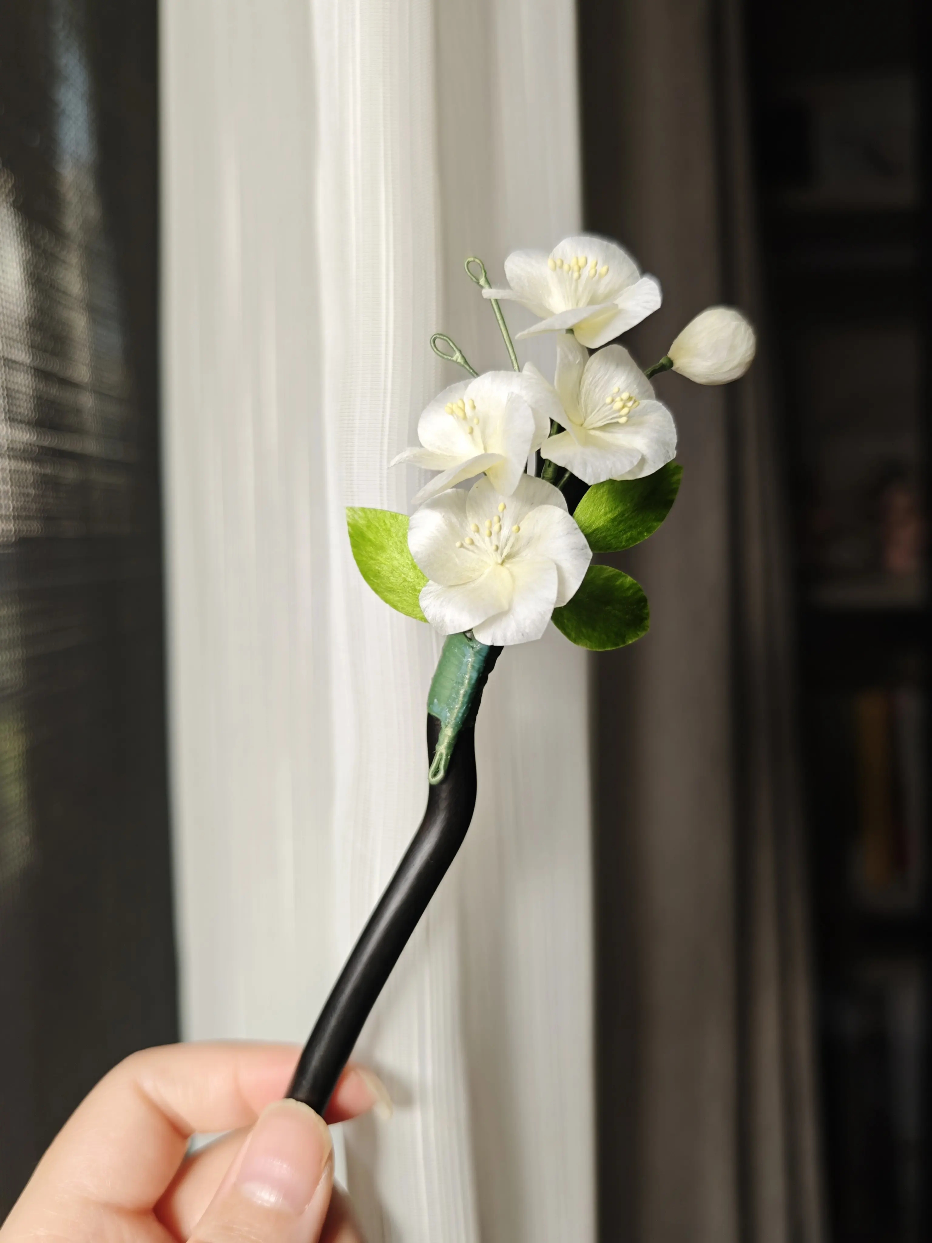 Chinese Style Hanfu Handmade White Velvet Flower Pear Blossom Hair Clip Hairpin Brooch Traditional Cheongsam Hair Accessory Vint